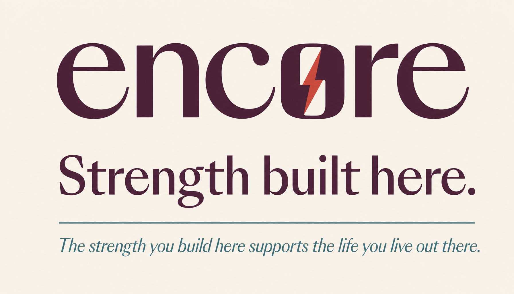 Create a clean typography specimen for Encore on a cream background. Top line: l