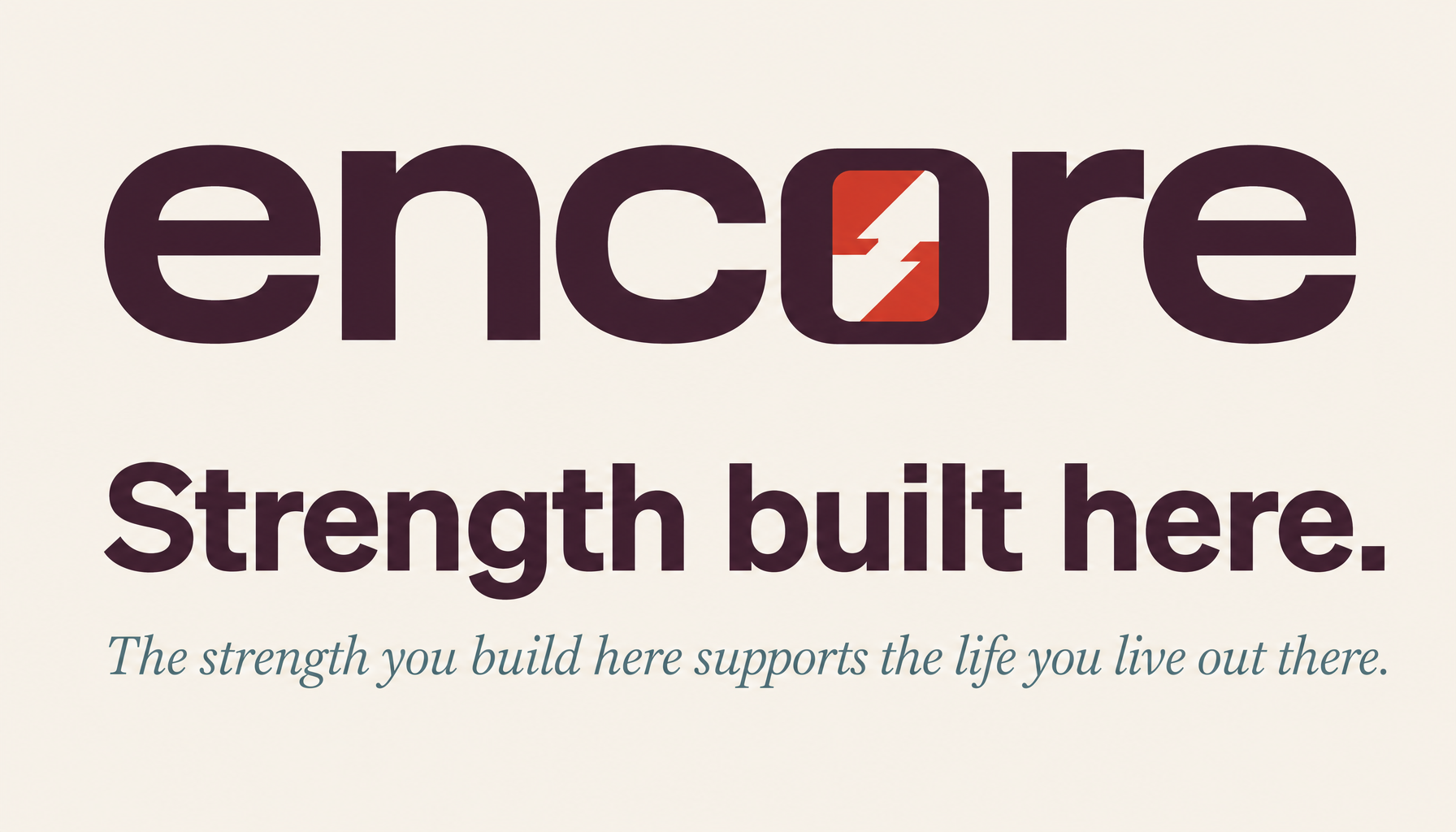 Create a clean typography specimen for Encore on a cream background. Top line: l
