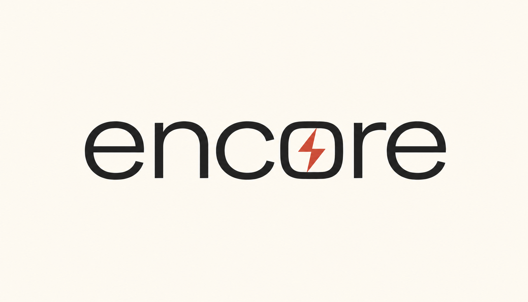 Render a lowercase Encore wordmark treatment on cream. Medium weight geometric g
