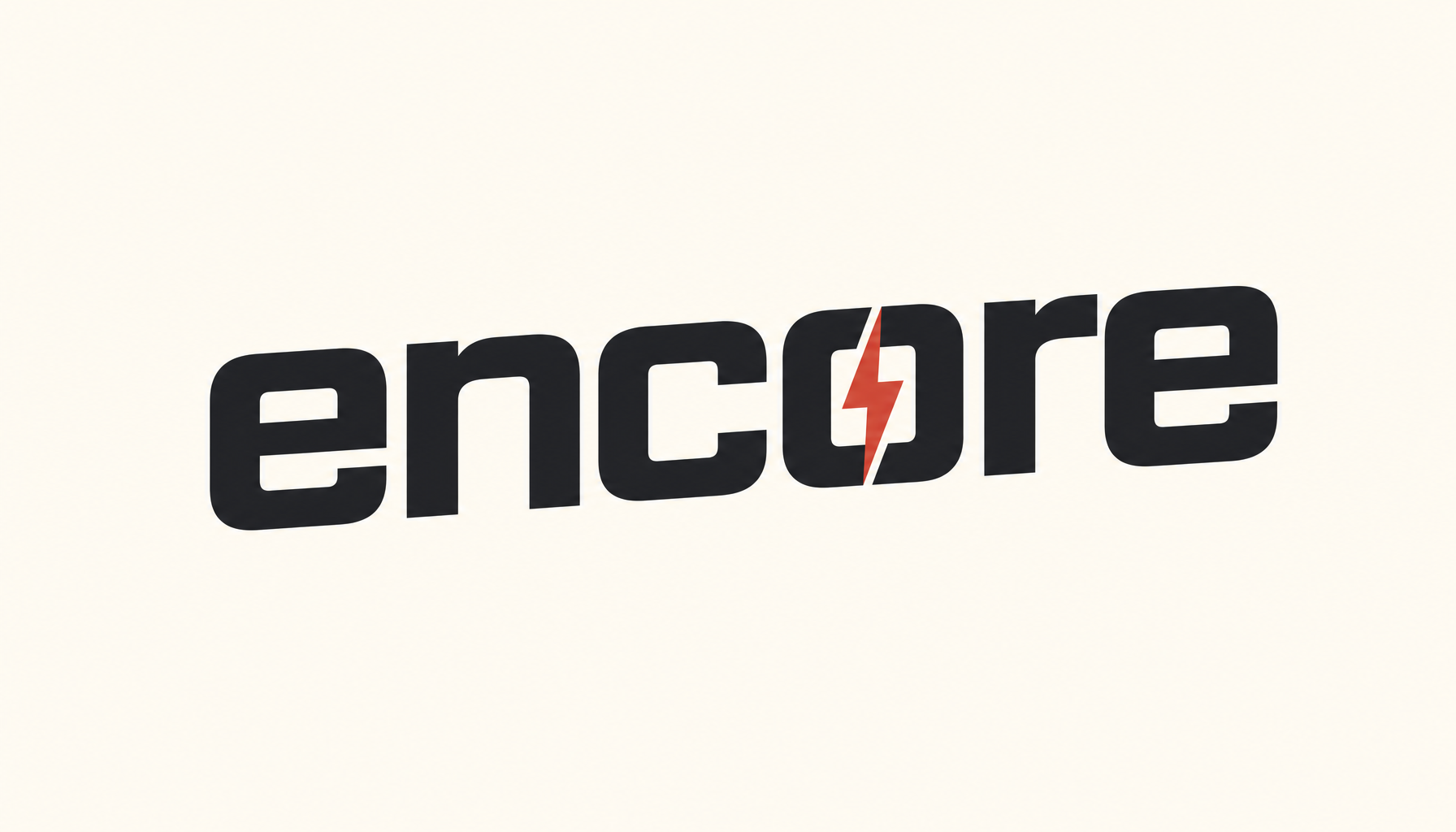 Render a lowercase Encore wordmark treatment on cream. Bold geometric sans, no p