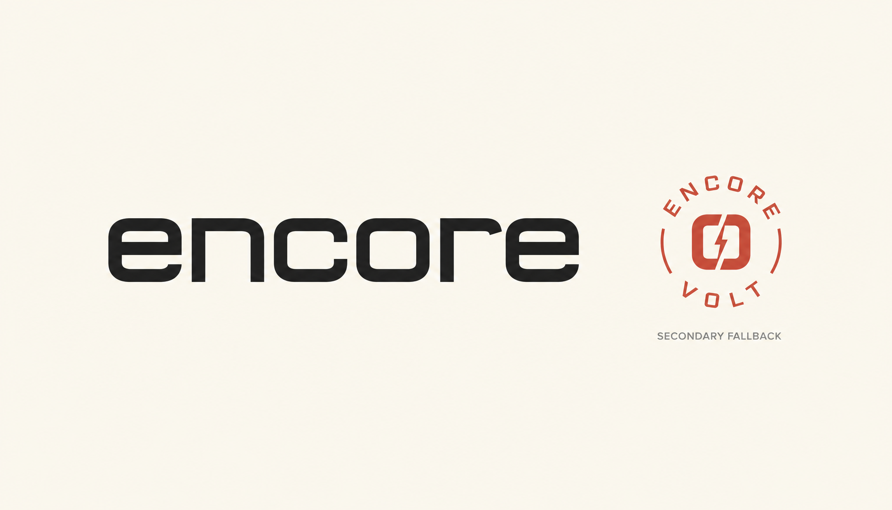 Render a lowercase Encore wordmark treatment on cream. Type-only lowercase 'enco